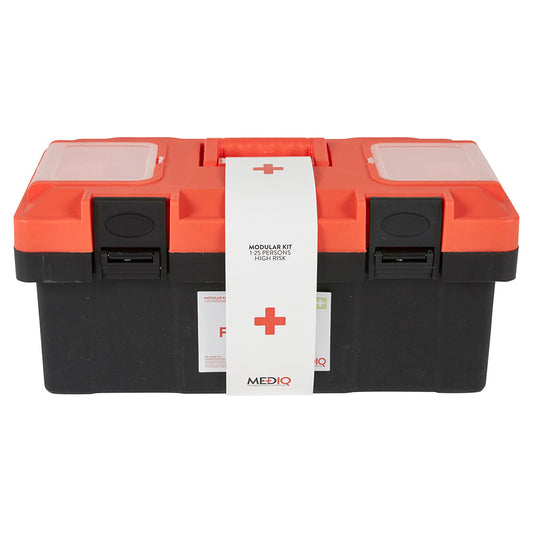 Mediq 5 x Incident Ready First Aid Kit in Orange/Black Plastic Tackle 1-25 Persons High Risk