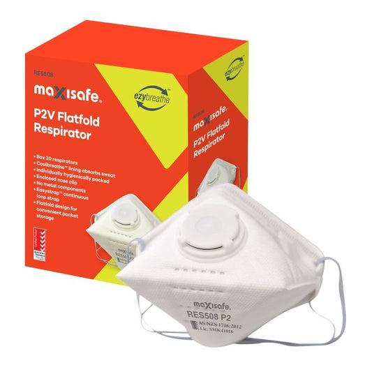 Maxisafe P2 Horizontal Flat Fold Respirator with Valve 20pk (MAXRES508)